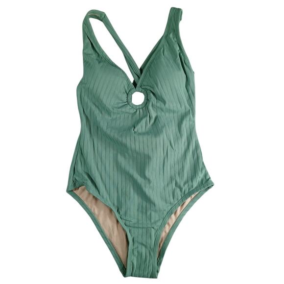 Kona Sol Swimsuit Womens Medium (8-10) One Piece Green Ribbed Padded Lined NWOT - Picture 1 of 9